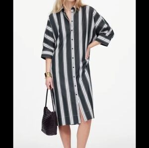 MADEWELL Dolman Midi Shirtdress in Stripe Poplin M Summit Green Button NWOT